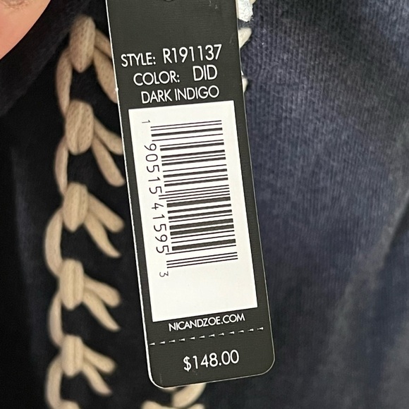 NIC + ZOE dark indigo double tie long sleeve top Blue/White New size small - Picture 9 of 10